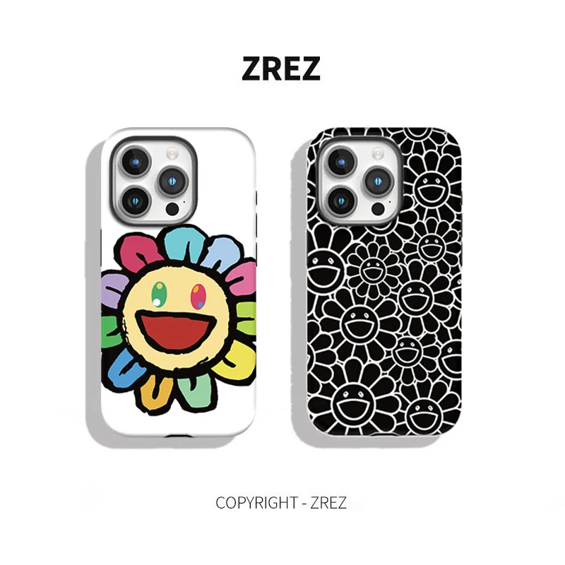 ZREZ原创 [ 黑色太阳花 ] 韩国菲林二合一手机壳适用苹果16PROMAX