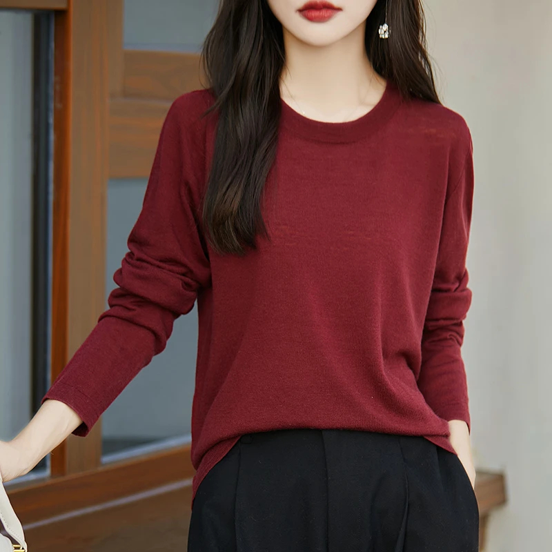 【水溶羊毛】120支水溶羊毛超细超软圆领长袖上衣ZH2471