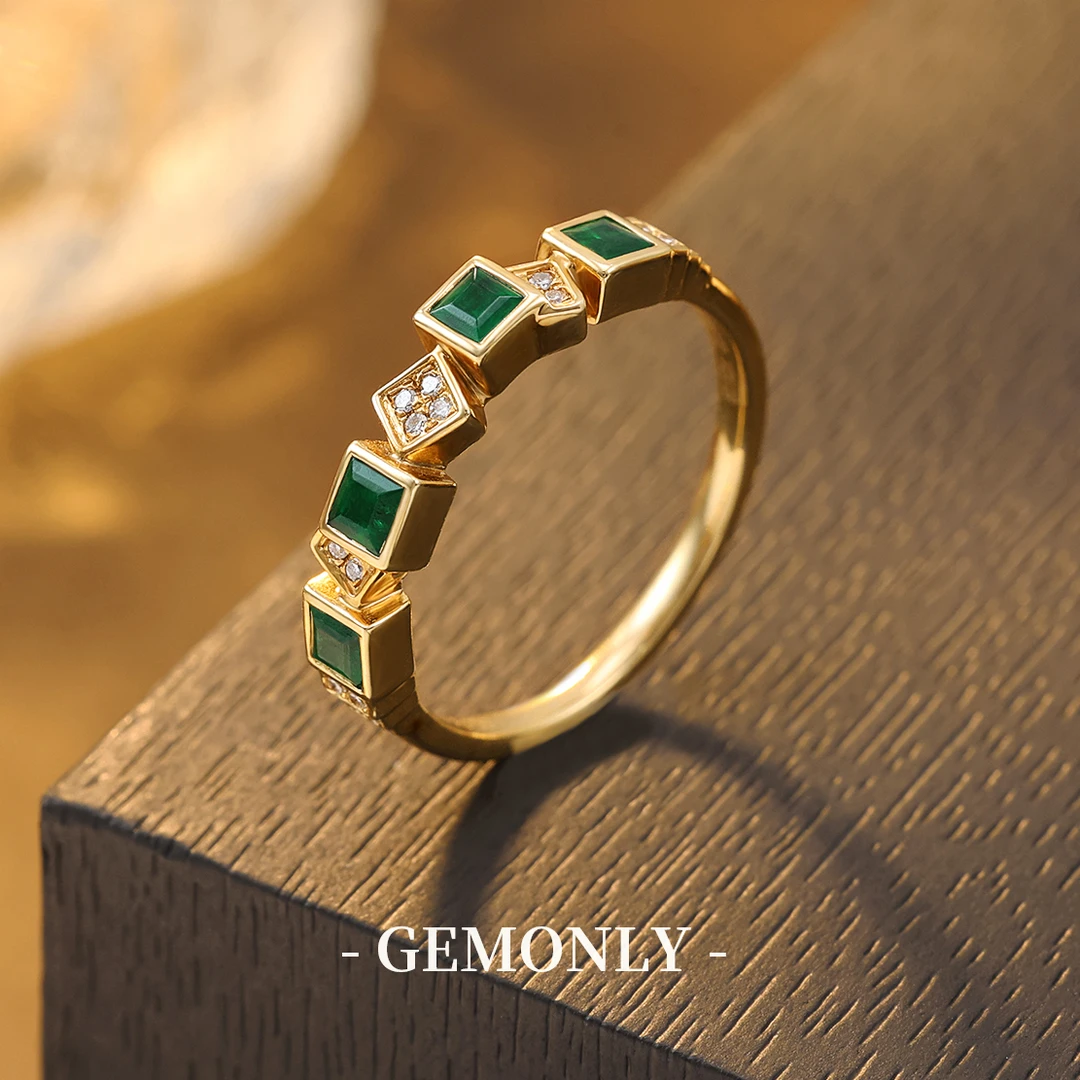 GEMONLY｜18K金天然祖母绿戒指0.52ct排戒潘杰希尔