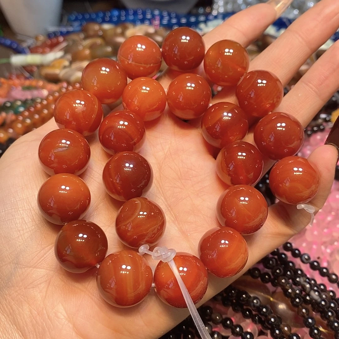 玛瑙/玉髓未镶嵌珠宝半成品红玛瑙18mm一条