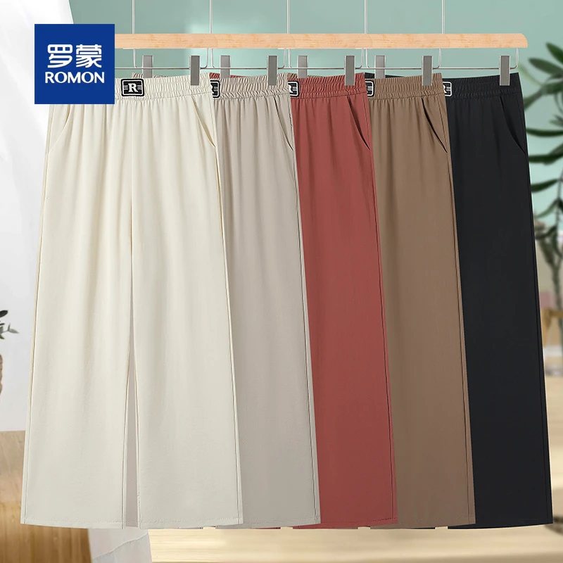 罗蒙妈妈装夏季休闲裤女2025新款老年人宽松九分裤老年薄款直筒裤