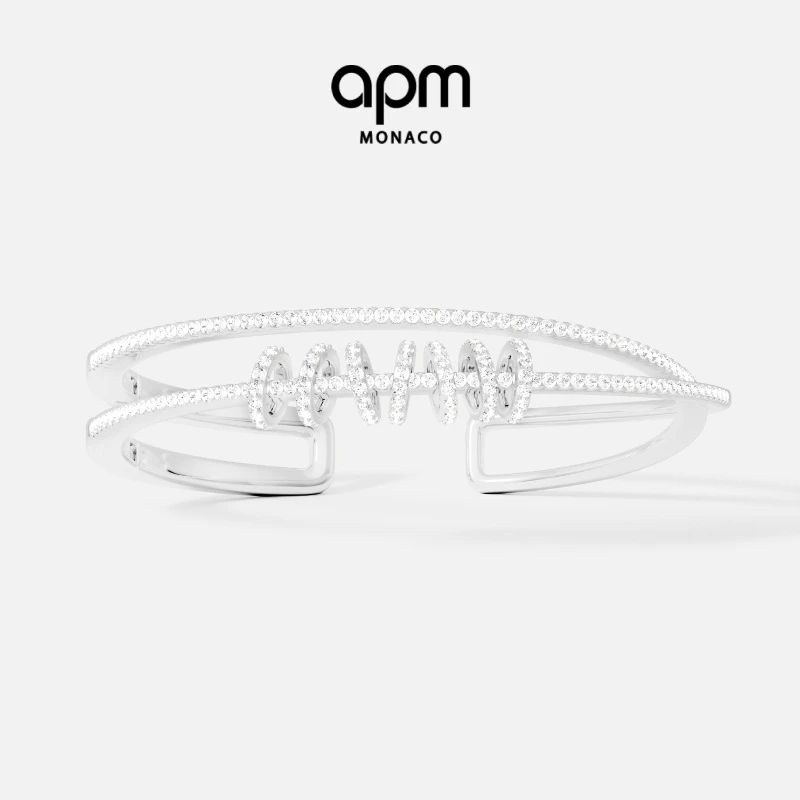 APM Monaco 双环开口镶钻手镯配滑动圆环饰品小众设计时尚配饰