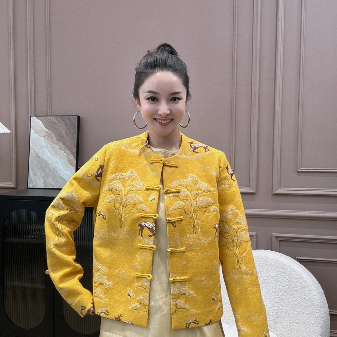 【元素家】"福鹿双收"新中式国风气质时尚重磅外套 62003