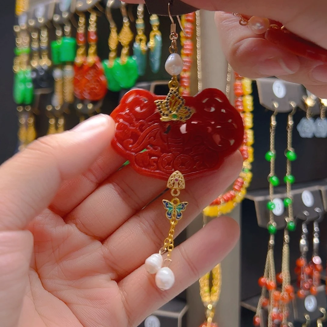 翡翠合金耳坠心****士翡翠