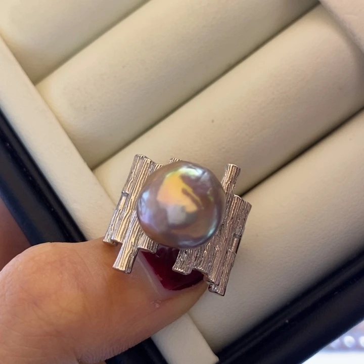 淡水珍珠项链银S925镶嵌12m牛油果绿