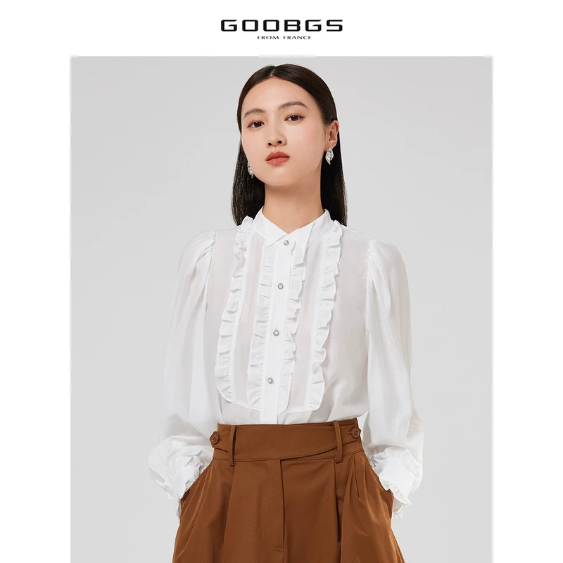 【谷邦L+】谷邦GOOBGS 白色法式立领衬衫 G3111756