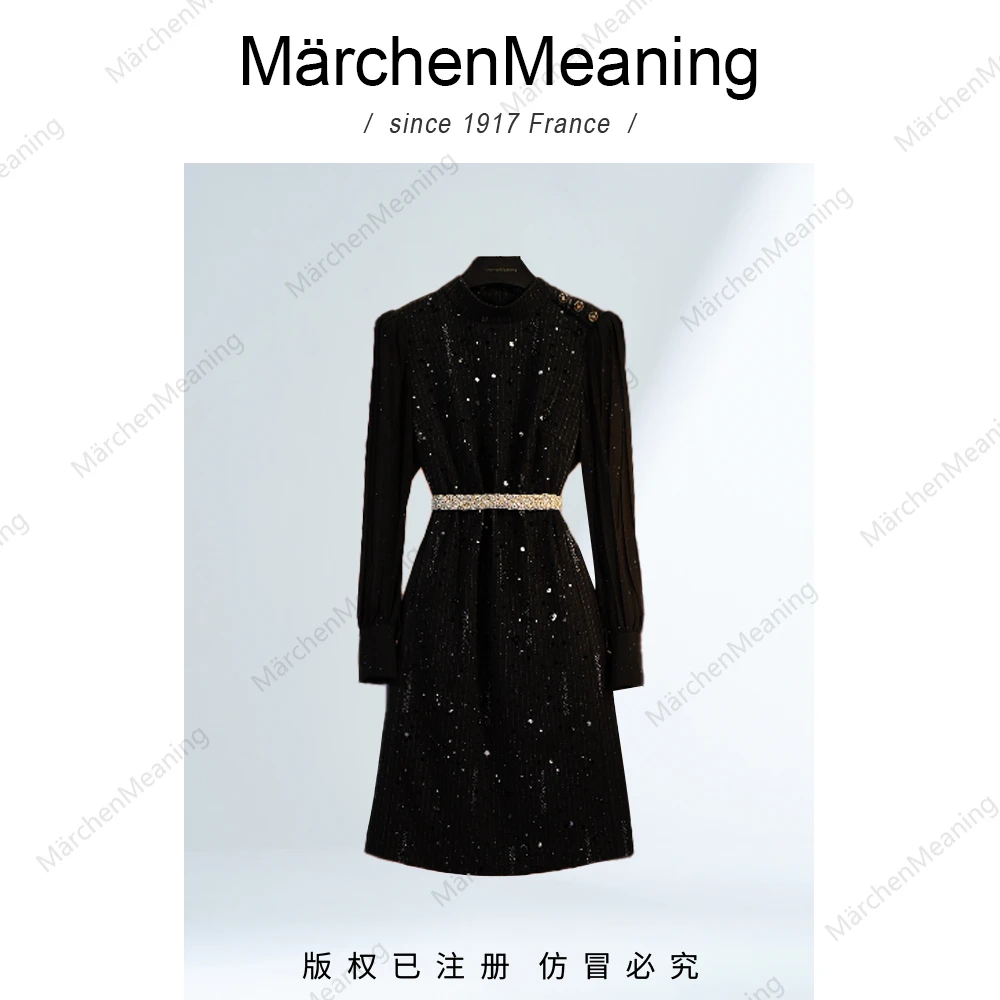 MärchenMeaning镂空小香风长袖连衣裙松紧腰修身女装气质蒋蒋