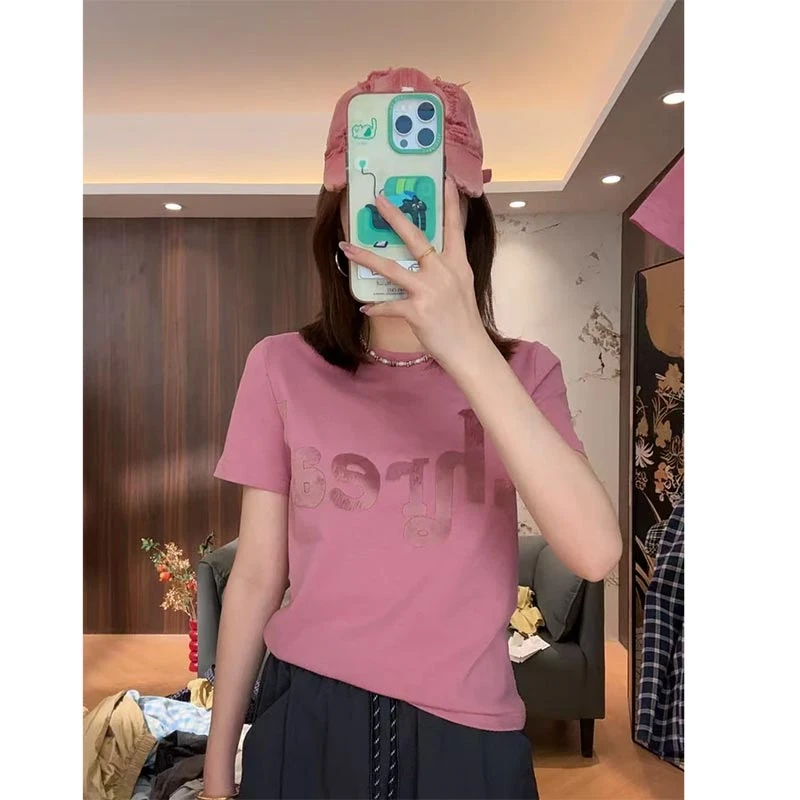 小众女装字母短袖T恤女2025年夏季新款简约风气质百搭圆领上衣潮