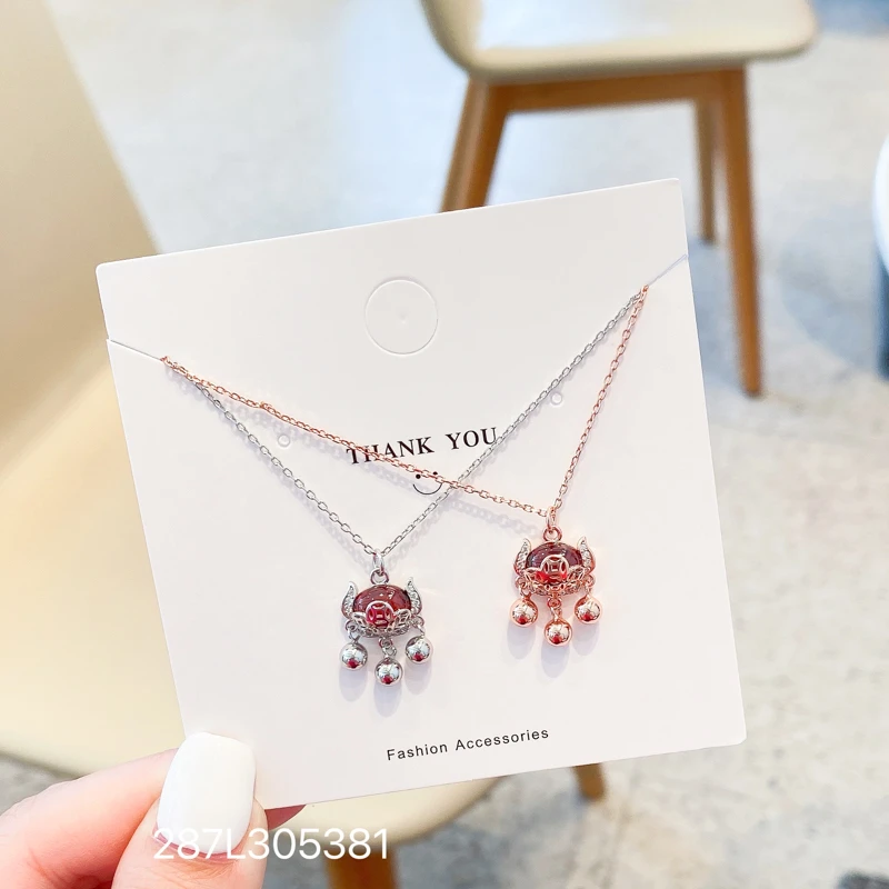 坠链均925银 女款五帝币平安锁流苏链坠锁骨链时尚百搭高级感颈链