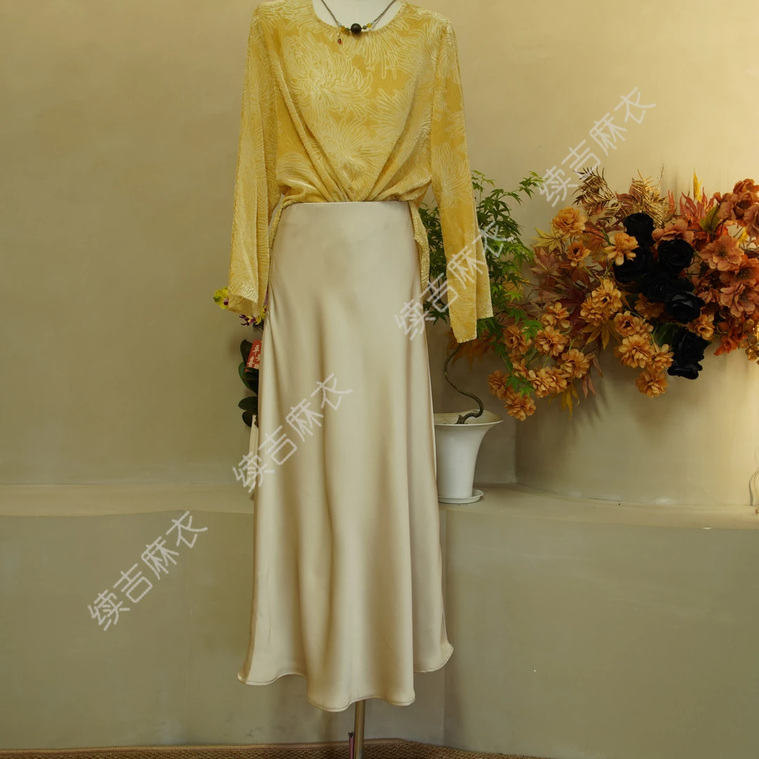 续吉麻衣25-557【旋舞】气质百搭复古国风纯色优雅设计感半裙