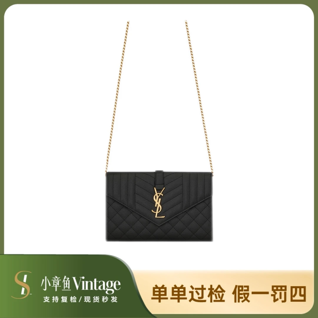 99新 YSL/圣罗兰 新款黑金鱼子酱信封包22woc