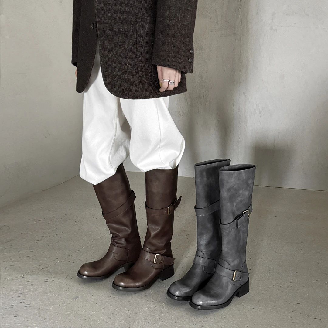 2025年秋冬新款小个子不过膝高筒及膝靴女粗跟百搭时尚中跟长靴子