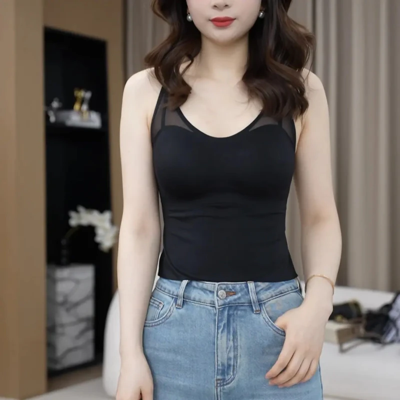 【网纱美背】聚拢免穿文胸无痕裸感吊带上衣