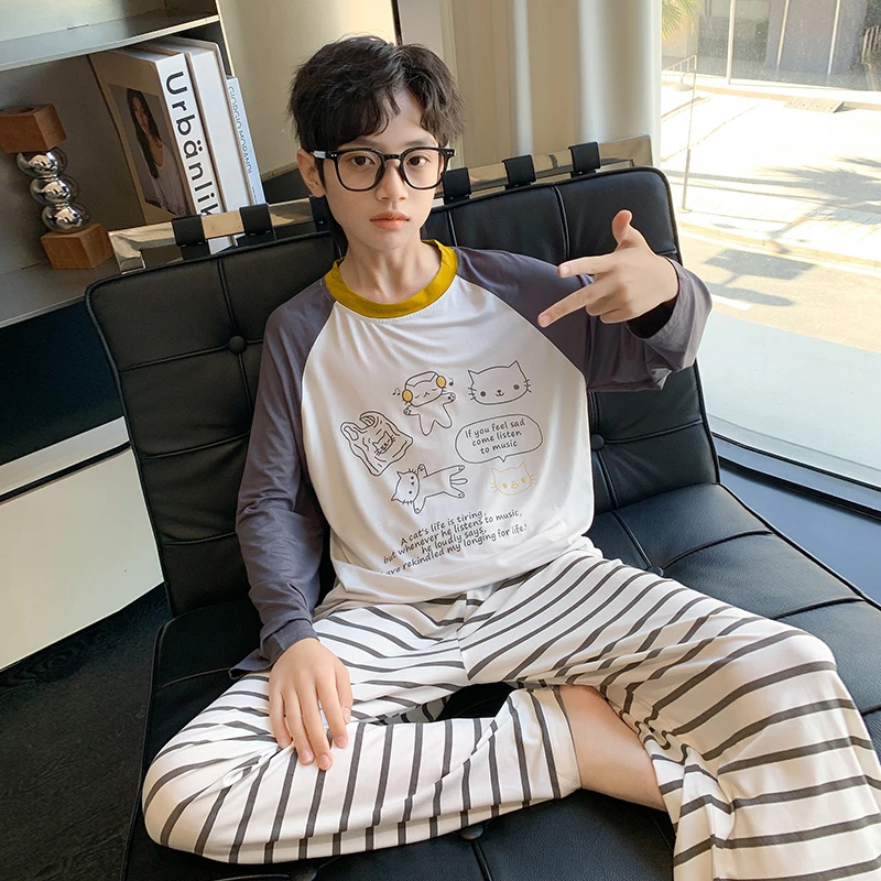 男童莫代尔睡衣春秋季2025新款儿童长袖家居服套装男孩夏空调服潮