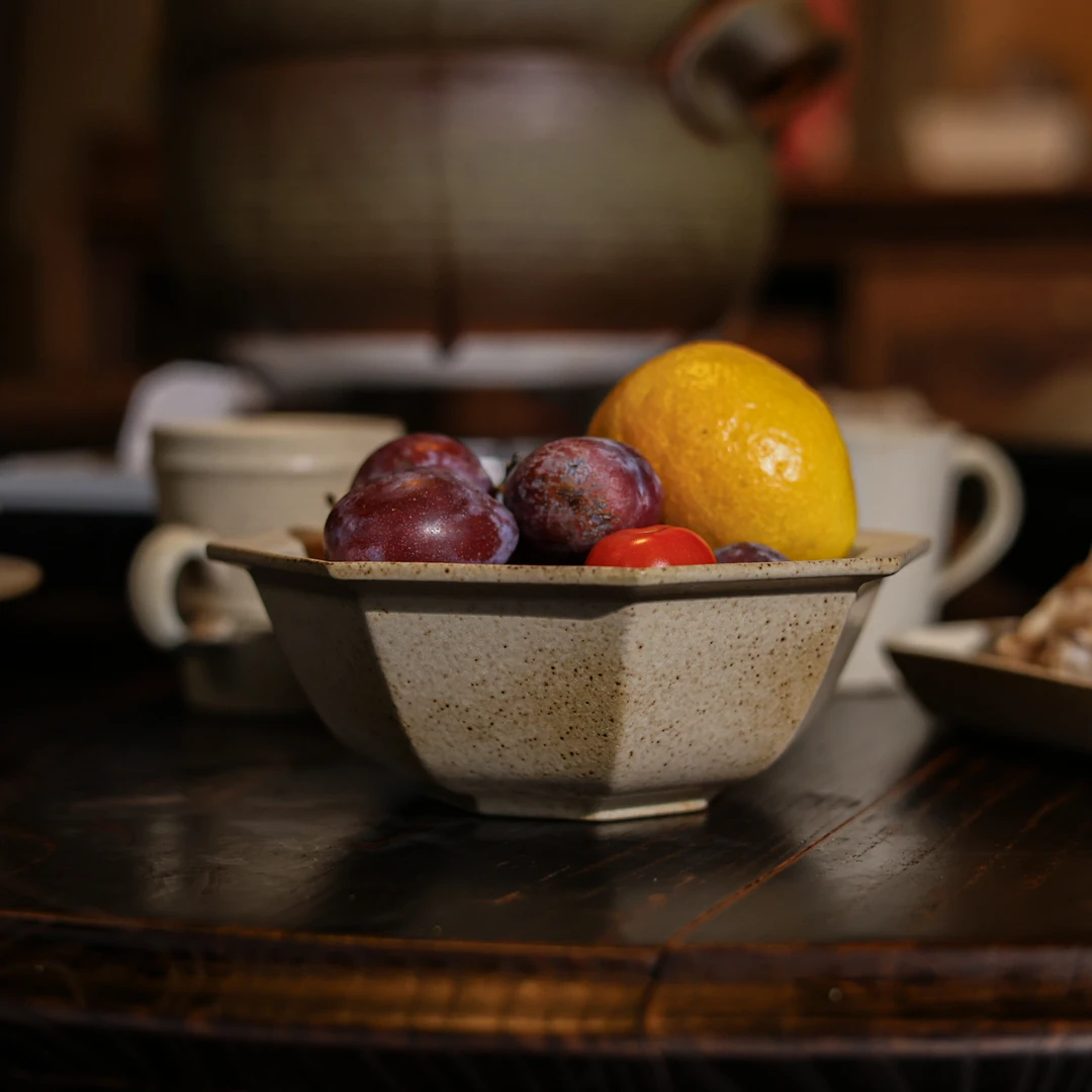 【阿茶】月白釉-灰念-八边碗400ML尺寸：15.3*6.4CM（灰念0672）