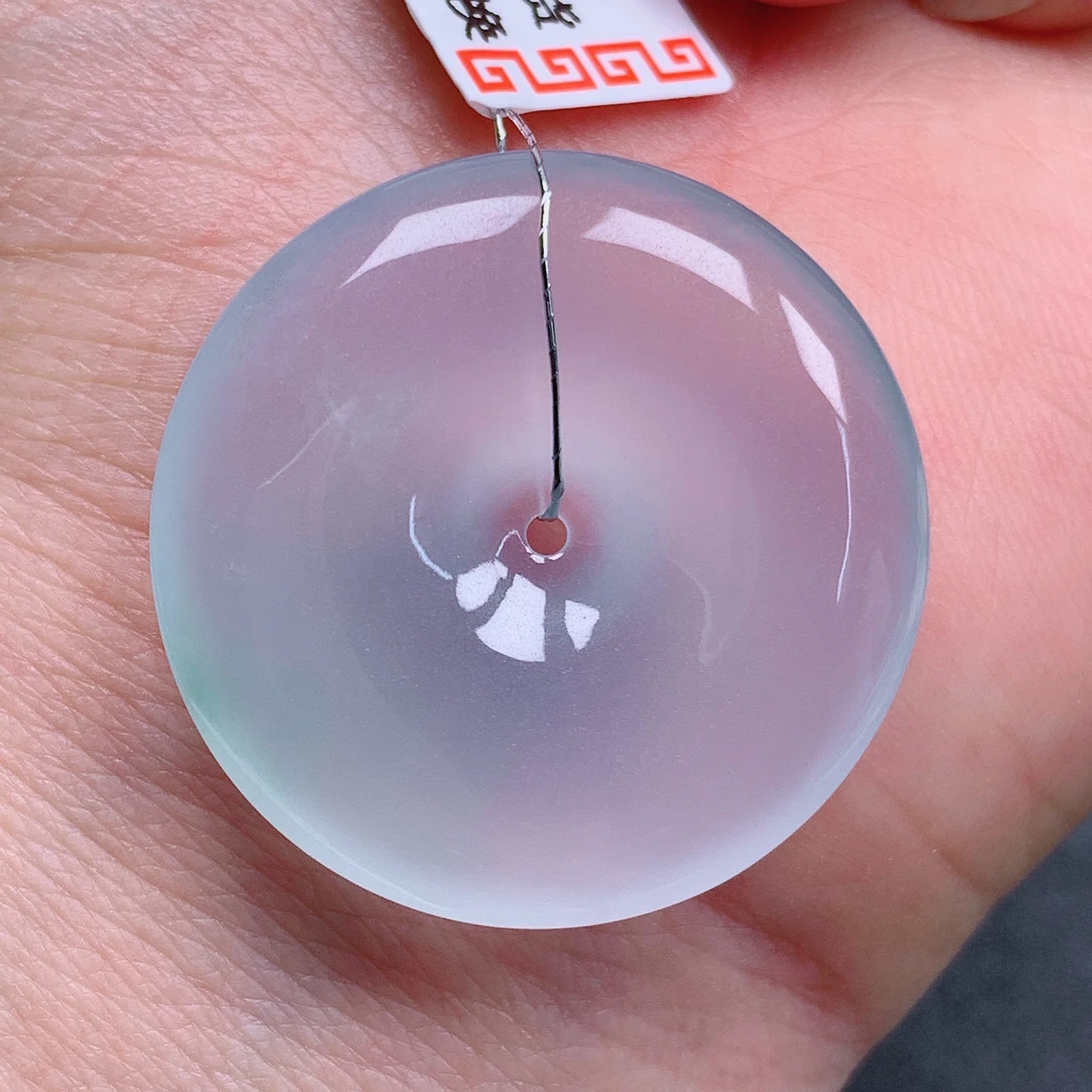 天然缅甸翡翠A货高冰玻飘花平安扣气质精美尺寸30*5.8  24