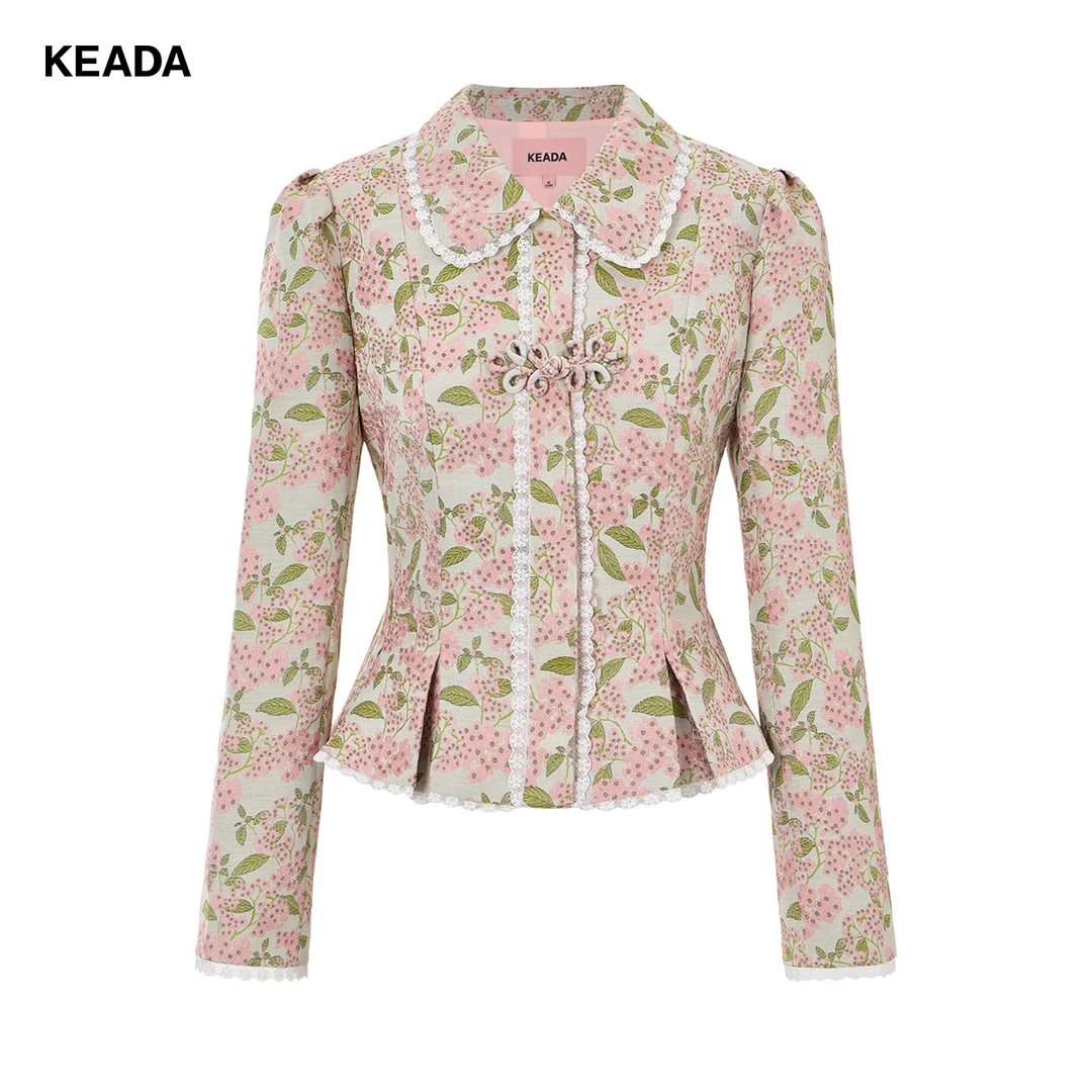 KEADA外套新中式盘扣蕾丝花边清新碎花精致高级外套KSN3043465