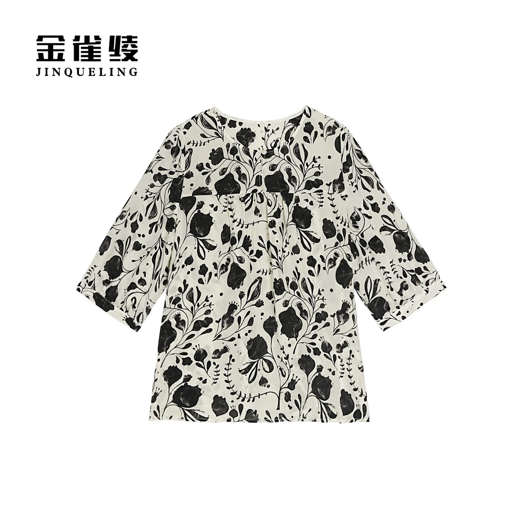 金雀绫【陌上花开】100桑蚕丝设计师亲肤透气大码女装衬衫SZA1S237