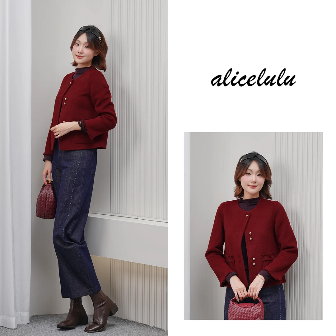 2[alicelulu]名媛序曲时尚减龄圆领毛边袖优雅外套S2144936T