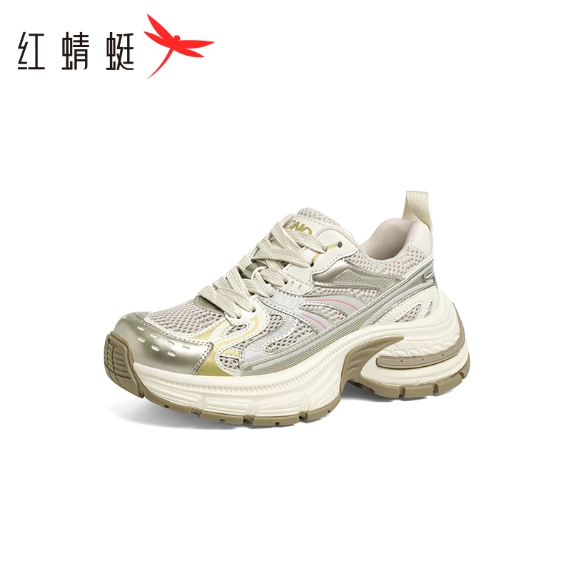 红蜻蜓银色老爹鞋女2025夏季新款女鞋子厚底增高复古休闲运动鞋女