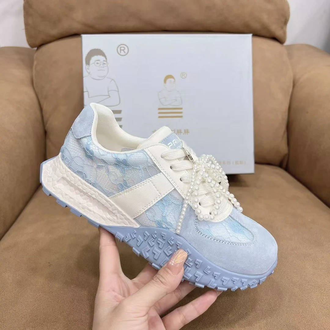 刘胖胖#金匠18#德训鞋女款2025夏季爆款蕾丝百搭小白鞋珍珠休闲鞋