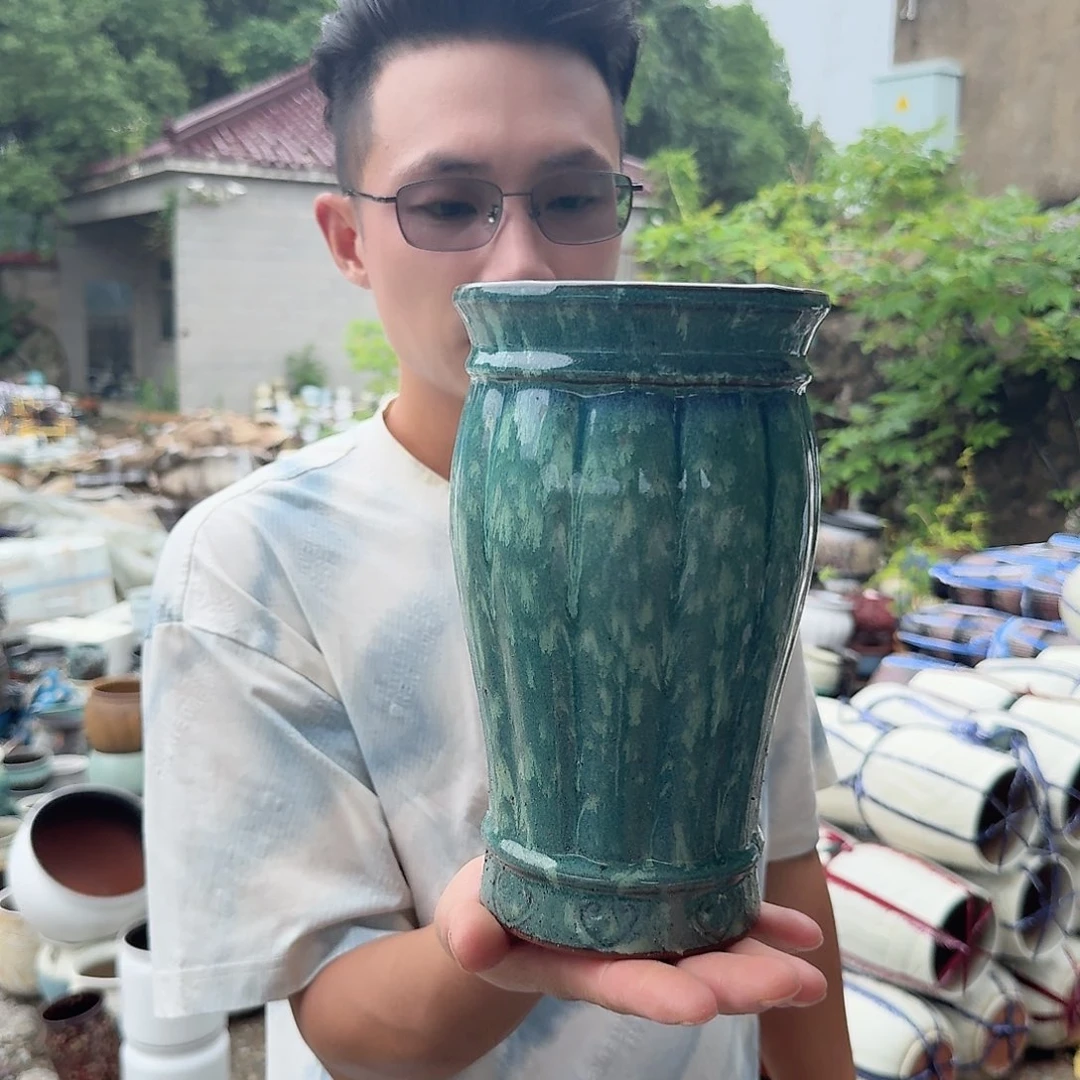 紫砂花盆口13高20（一个南瓜绿