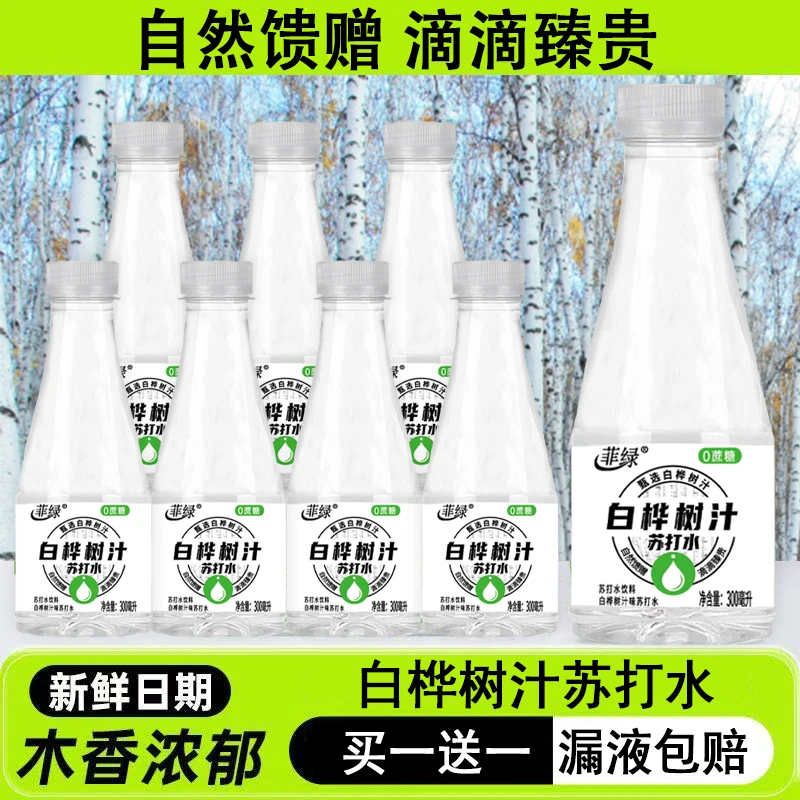 【买一箱送一箱】白桦树汁苏打水饮料网红饮品300ml*24瓶整箱批发