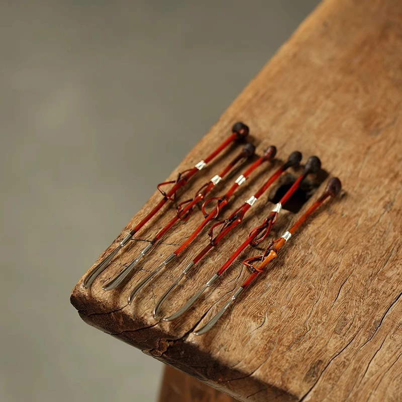 青云贮月-古篱绕银丝大漆茶拨纯手工竹制茶道