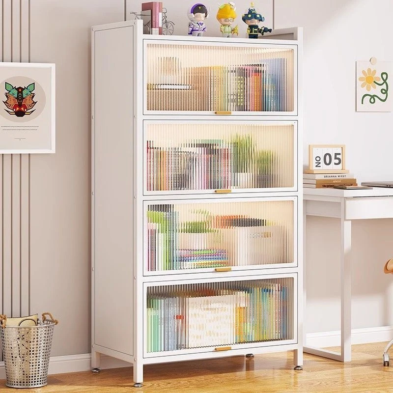 新疆包邮家用钢制书柜儿童多层防尘带门书架书房卧室收纳柜展示柜