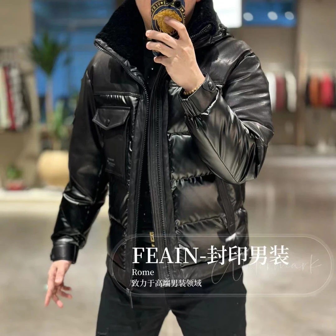 【真皮真毛】高端定制进口羊皮拼接真毛领帽子可拆卸羽绒服701