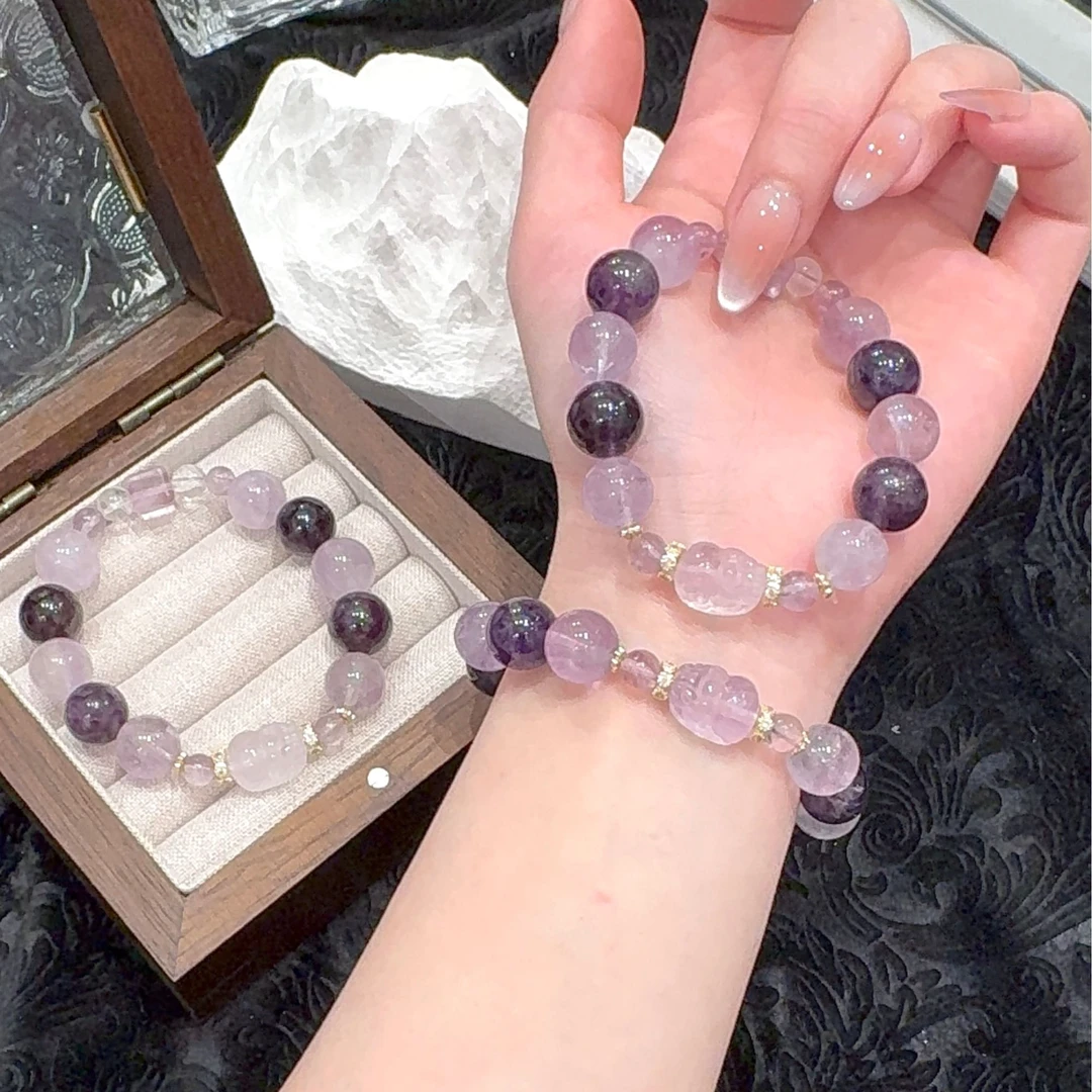 【青空杳然】天然白水晶紫塔晶手串女生新款显白温柔乌拉圭手链