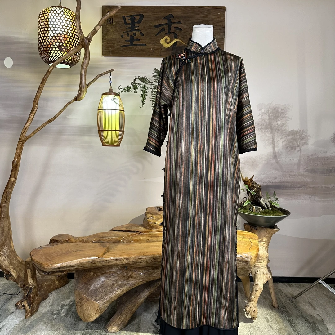 XuanGeMoXiang/轩阁墨香气质复古条纹 高定连衣裙 MX88405优雅