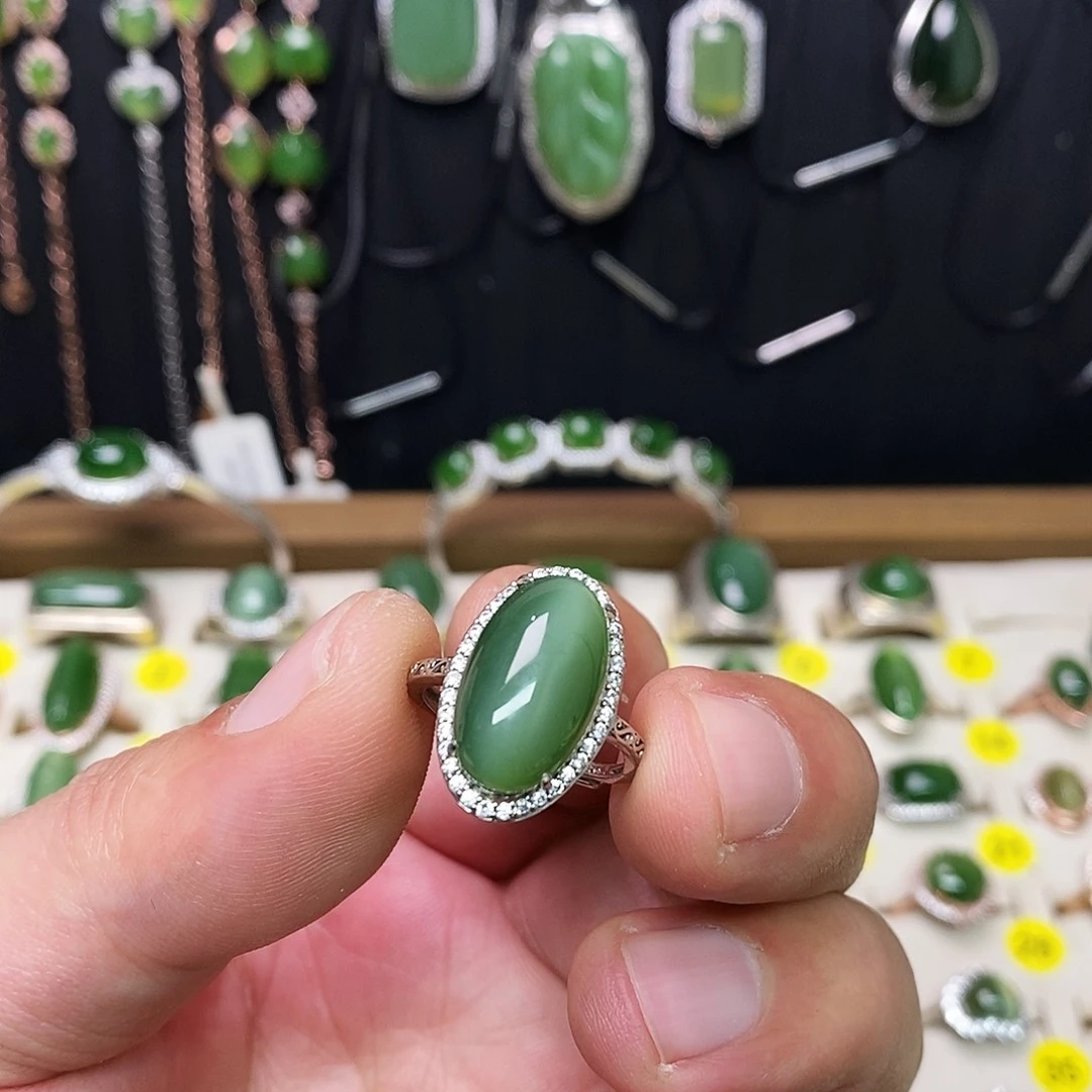 和田玉（碧玉）银S925镶嵌戒指