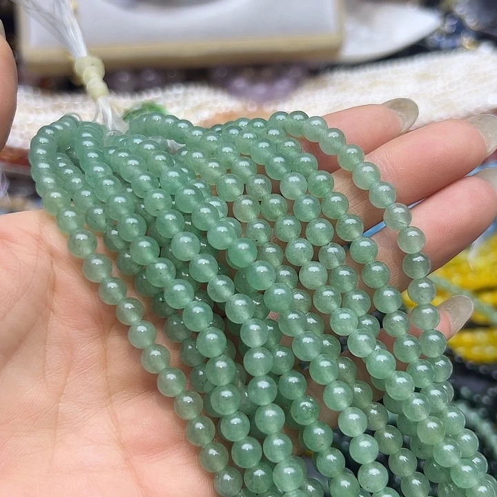 玛瑙/玉髓未镶嵌珠宝半成品T603  6m天然绿东陵圆珠两条