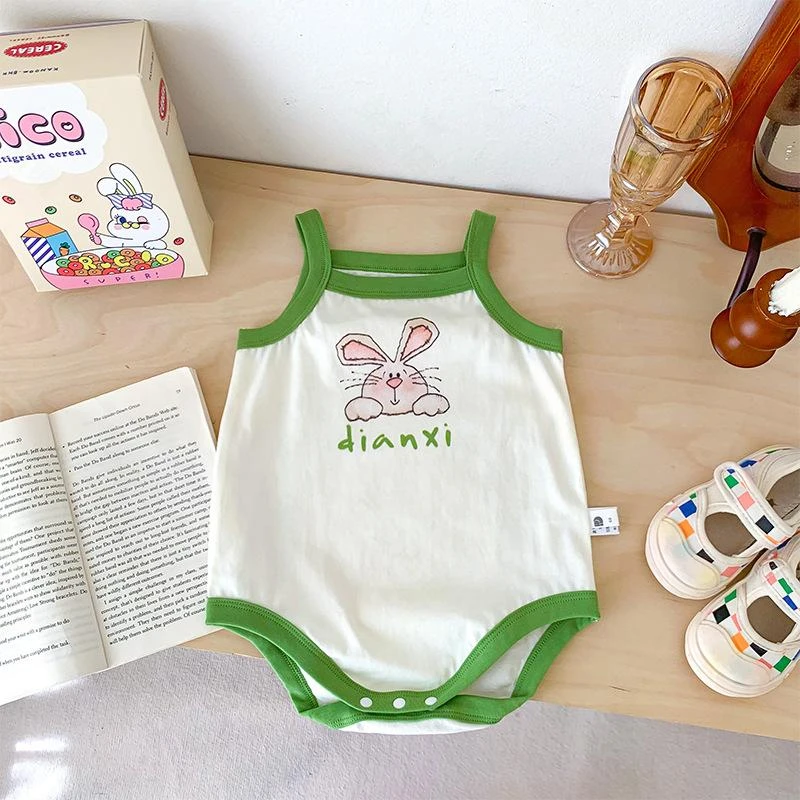 点兮夏季宝宝衣服可爱卡通小兔子吊带包屁衣婴儿连体衣爬服