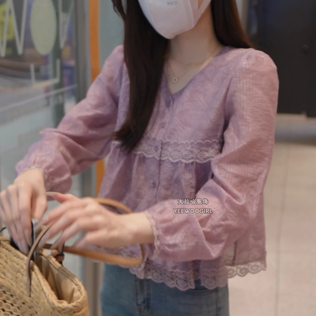 【大脸哈】气质V领碎花衬衫女2025新款设正肩小衫宽松遮肚子