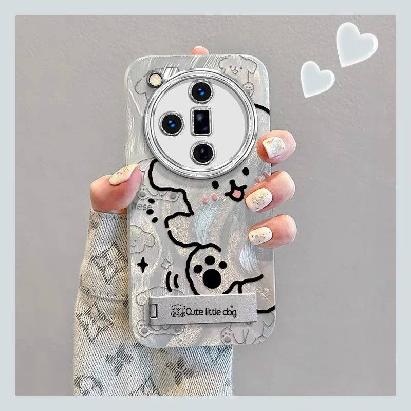 适用oppofindx7保护套女生新款简约镂空线条小狗羽纱壳高级感个性