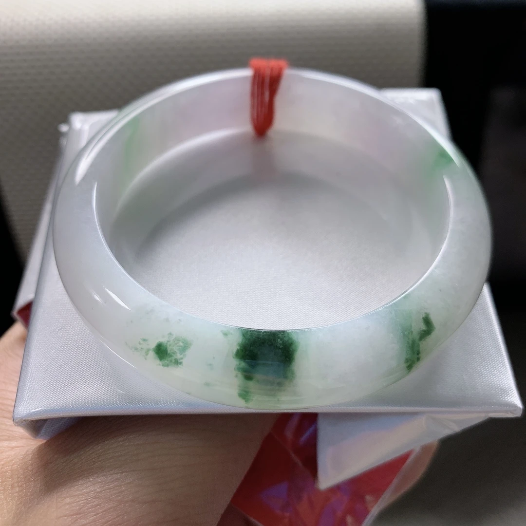 细糯56圈飘花正圈翡翠手镯 时尚百搭女款缅甸天然翡翠A货玉镯3870