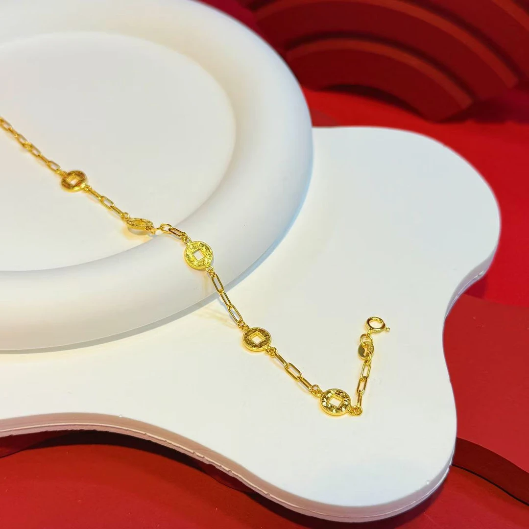 【红娘子】925银手链 S925银五帝钱方块手链HNZ10068