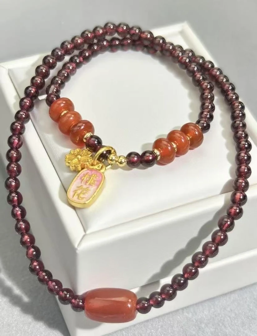 铜合金手链 气质民族风双圈男女通用素款拼色A款手饰红色桃花吊坠