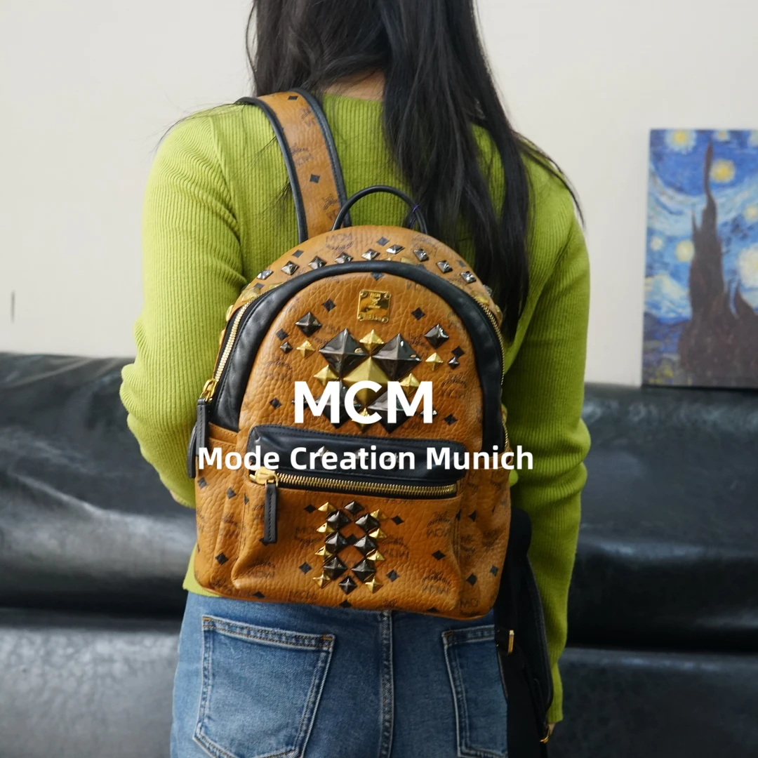 95新 MCM 干邑色双肩包/HD01706538/6538