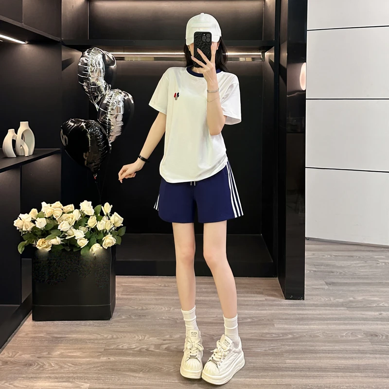 休闲运动套装女夏季2025新款时尚洋气减龄短袖拼接裤宽松两件套潮