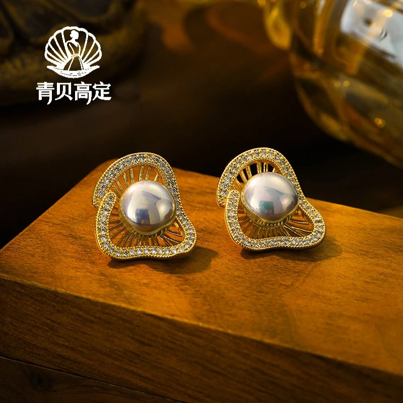 铜合金耳饰 青贝高定饰品镀18K金 30-40岁气质优雅耳钉 QB-0015