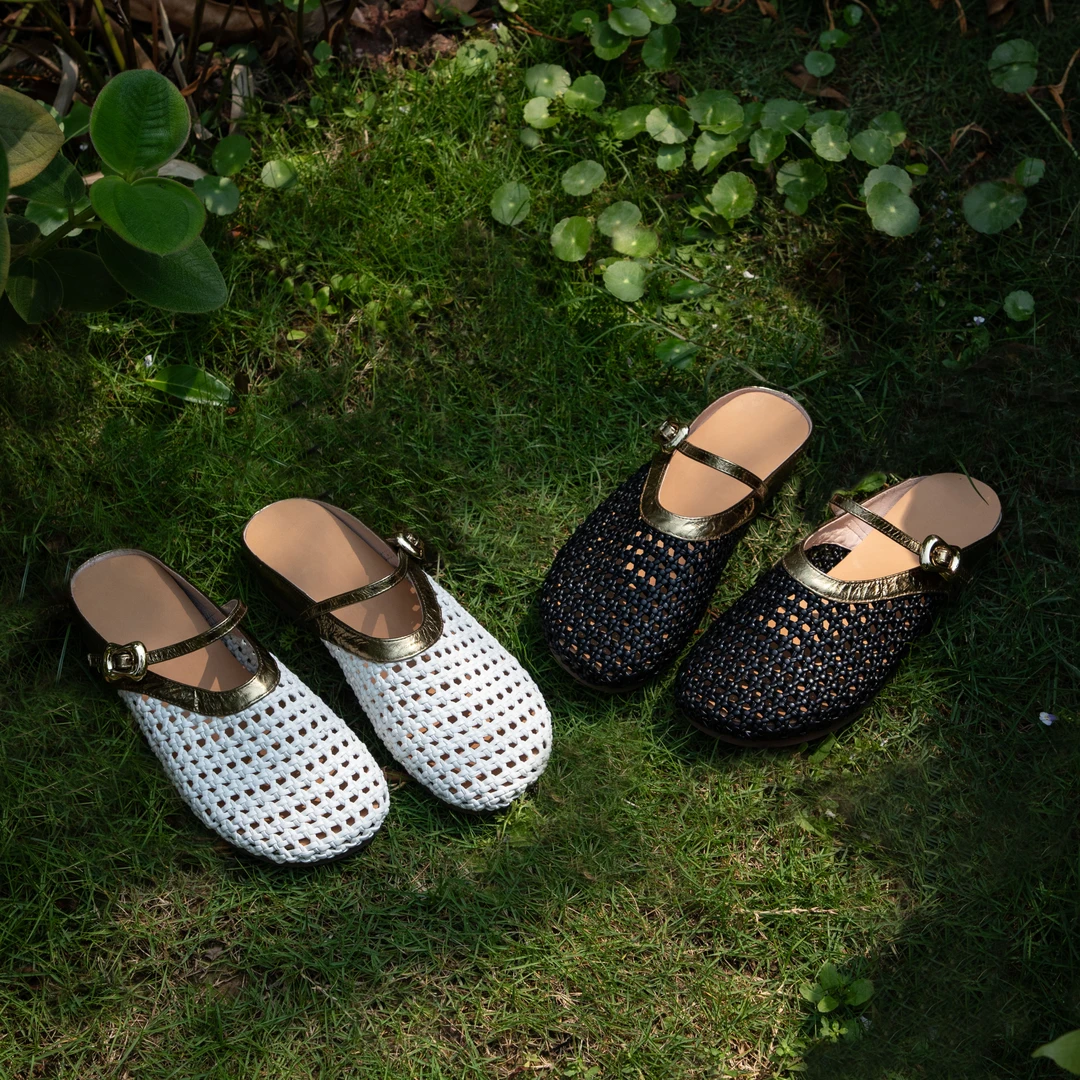 2025新款复古编织真牛皮平底拖鞋夏季休闲百搭拖鞋女鞋外穿2109-6