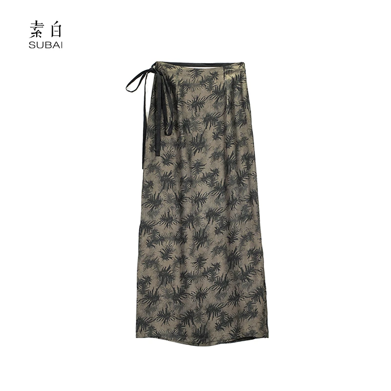 素白【剪影】设计感高定铜氨丝一片式印花裹裙半身裙SB2504K01486