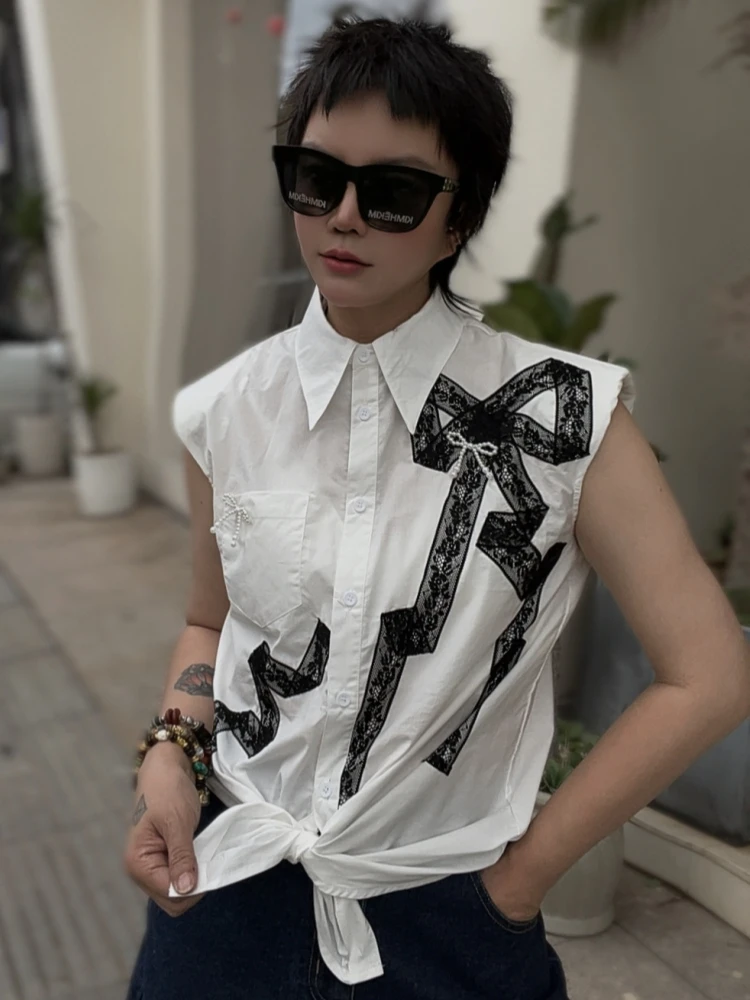 【济州岛】立体钉珠蝴蝶结设计无袖衬衫