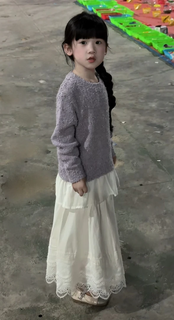 2025秋装新款女童紫色毛衣甜美蕾丝半裙套装潮