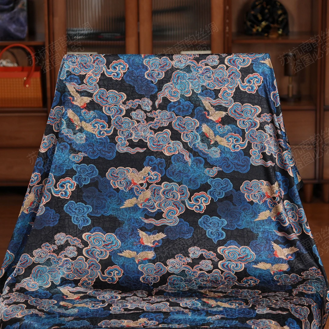 【D83-164祥云仙鹤】140*140丝巾女士时尚百搭双面中国风花色香云