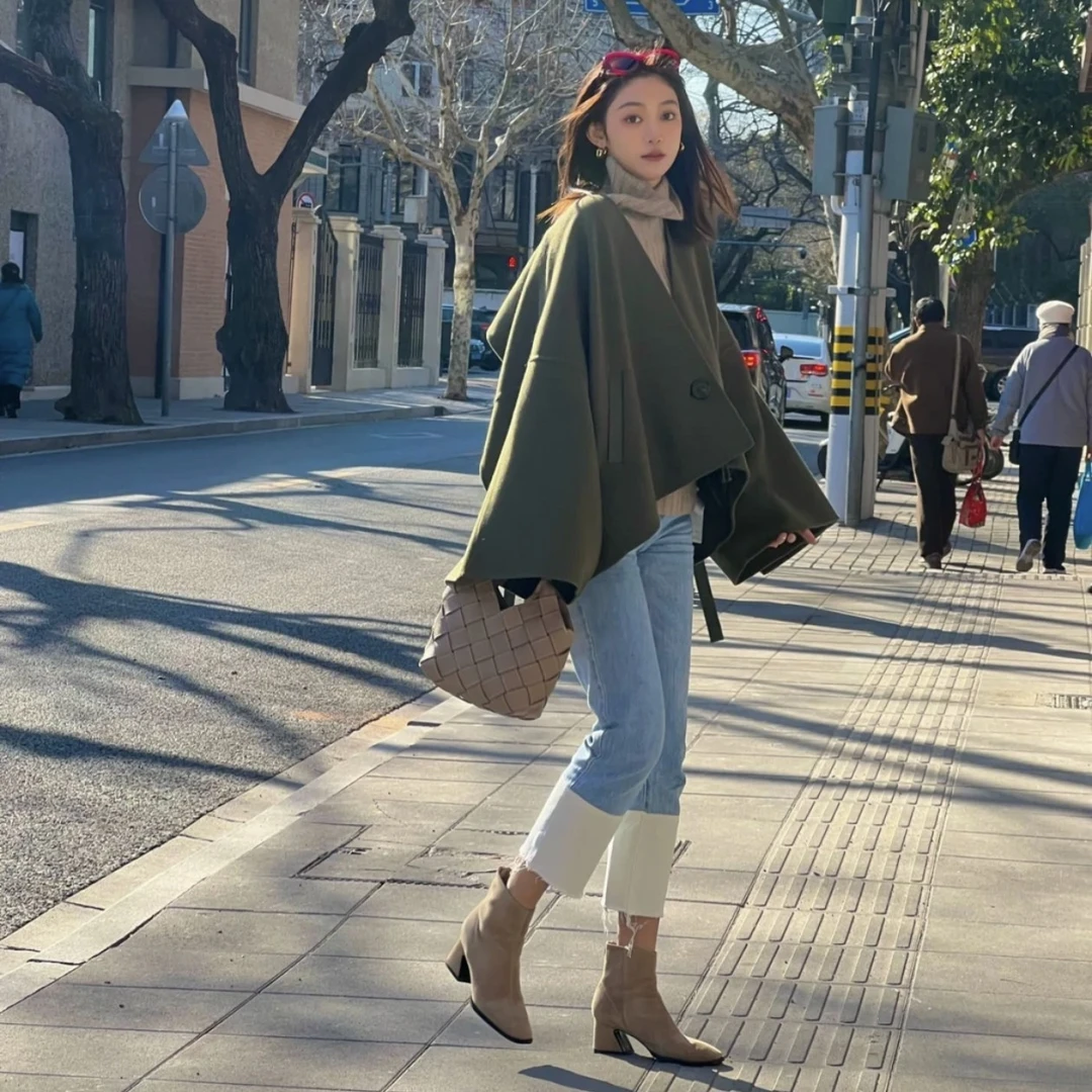 全新未使用 LOEWE/罗意威 纯色羊毛外套 绿色/34