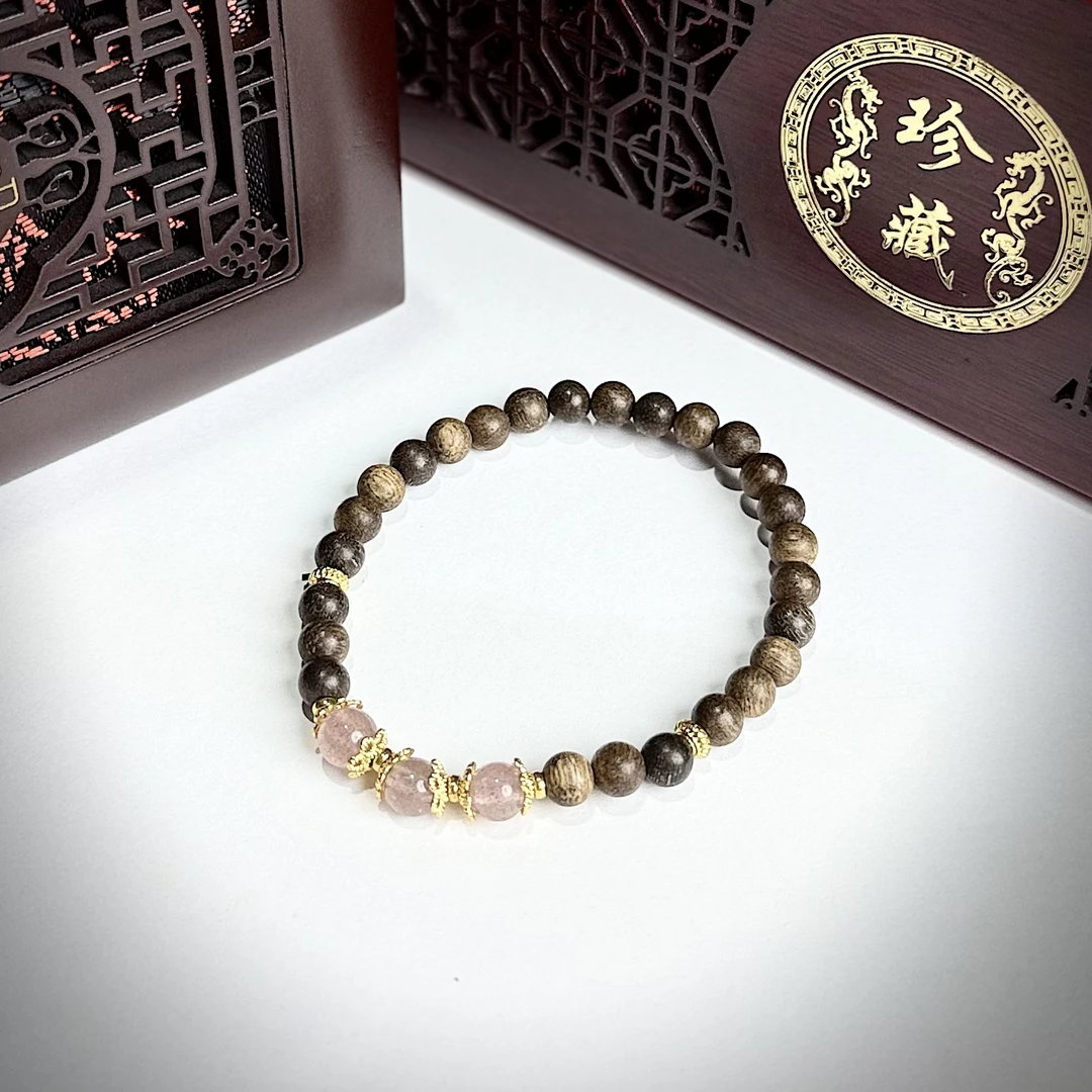 增香沉香木S0937-单圈精品手串6mm带水晶隔珠（无礼盒）